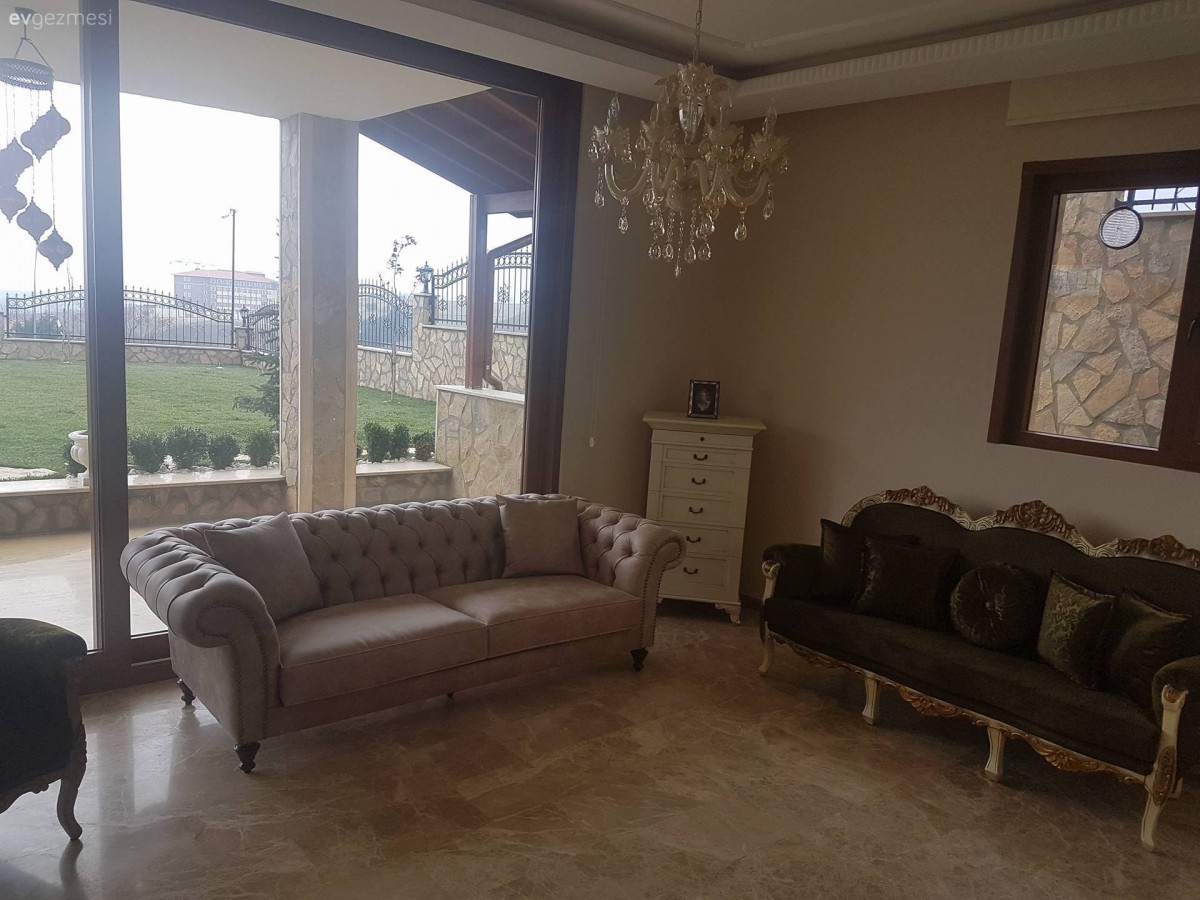 Altın, Avize, Chesterfield, Kahverengi, Krem, Salon, Aydınlatma