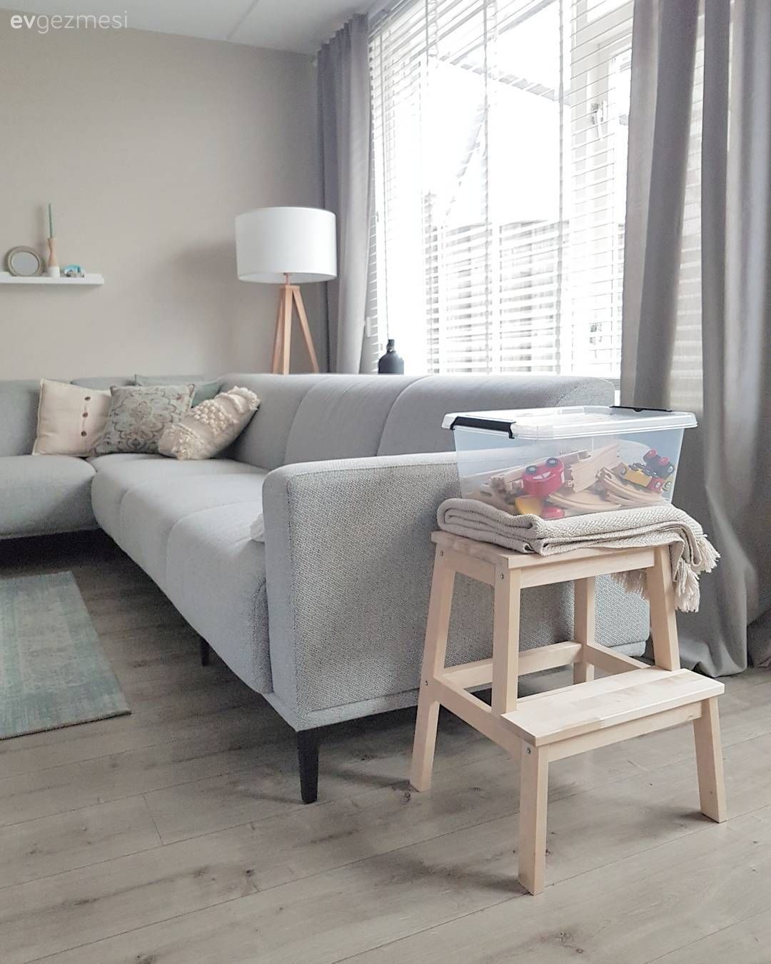 Salon, Merdiven, Lambader, Fon perde, Gri, Köşe koltuk