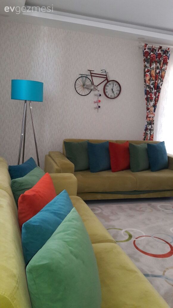 Duvar dekorasyonu, Fon perde, Lambader, Mavi, Oturma Odası, Perde, Aydınlatma, Kırlent