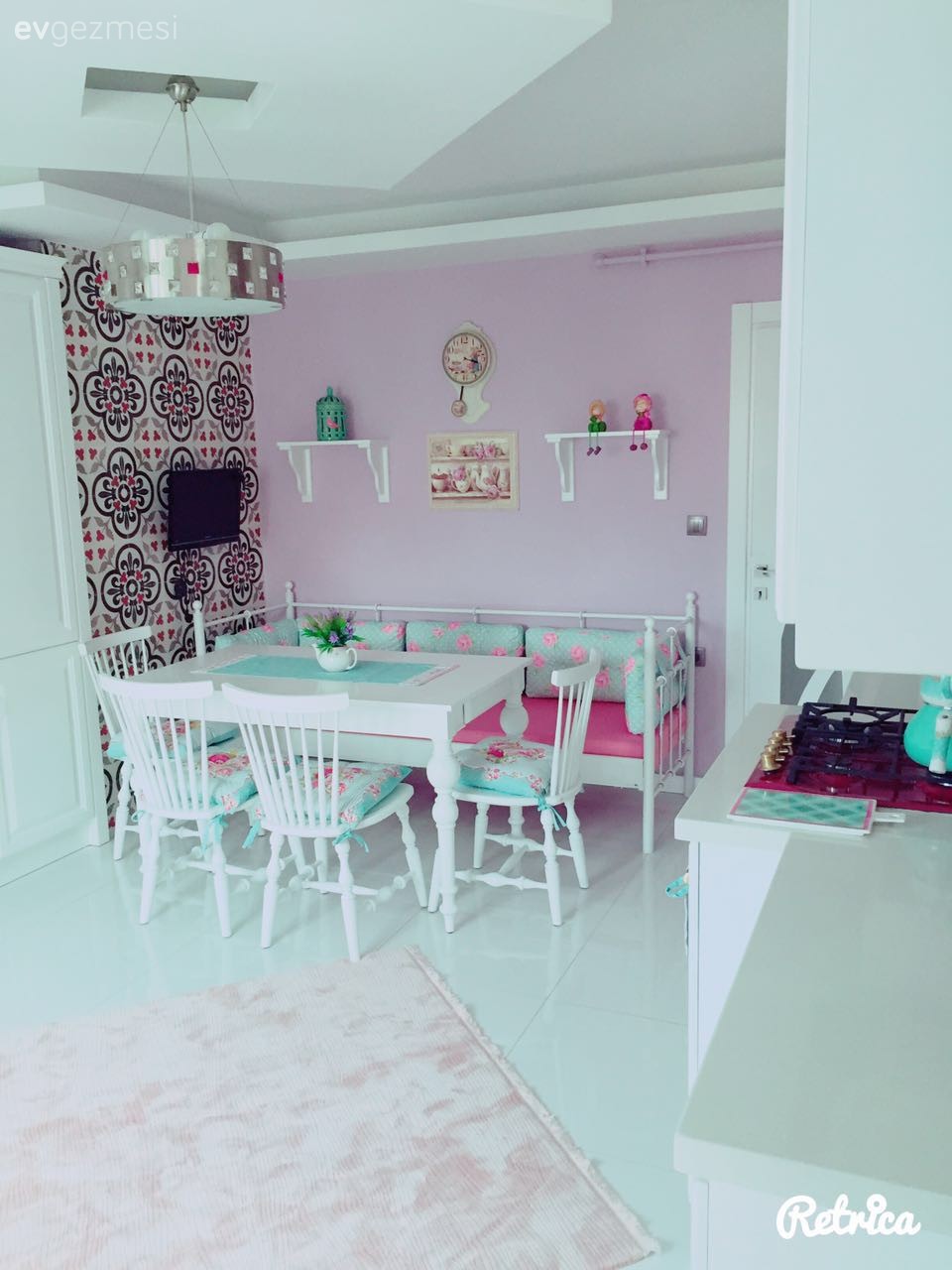 Country mutfak, Mutfak, Mutfak köşesi, Mutfak masası, Pembe, Yeşil