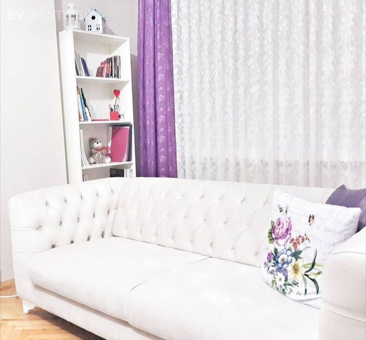 Beyaz, Mor, Oturma Odası, Perde