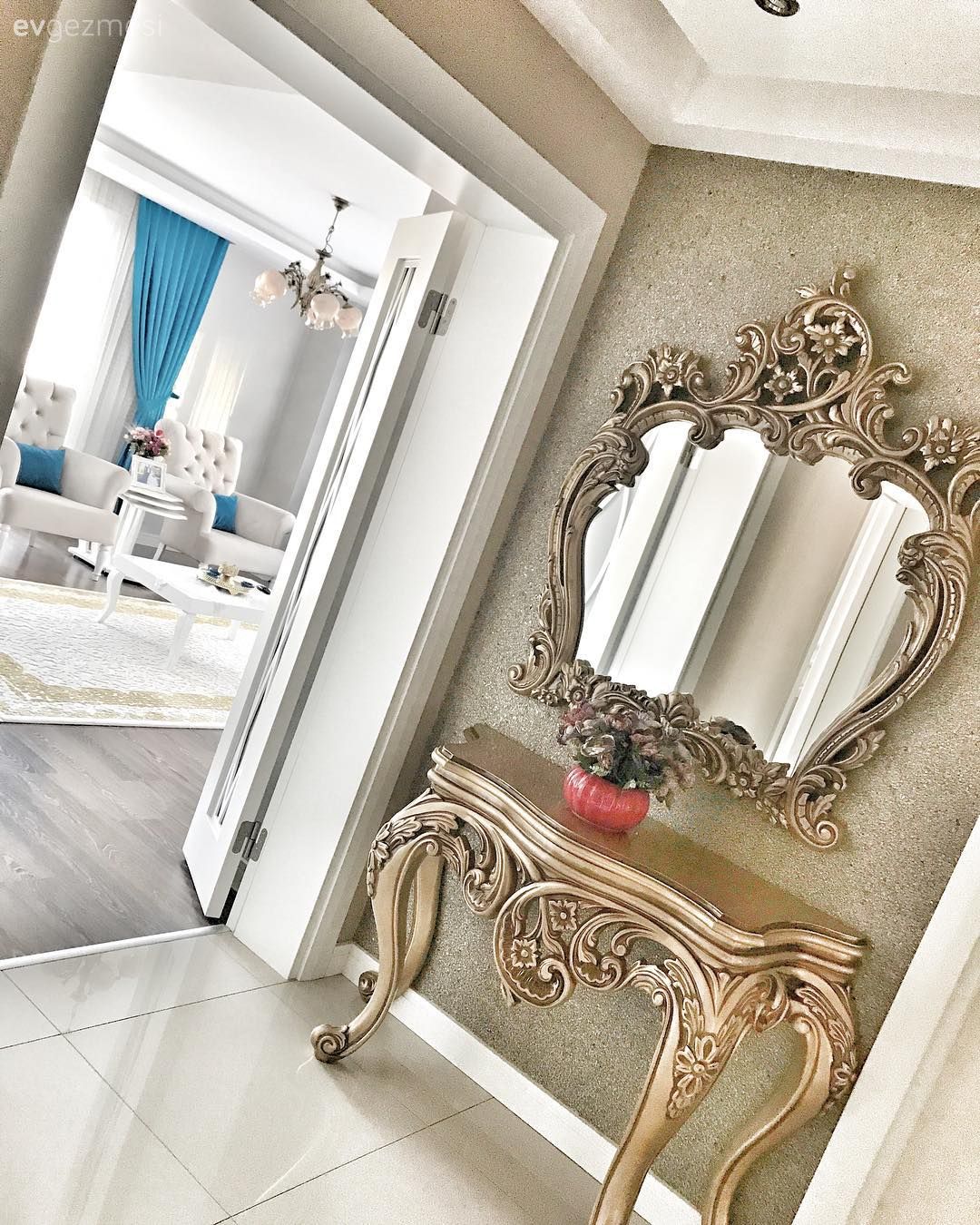 Duvar kağıdı, Antre, Ayna, Klasik, Altın, Dresuar