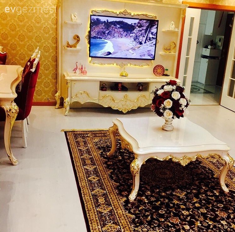 Altın, Halı, Kırmızı, Orta sehpa, Tv ünitesi