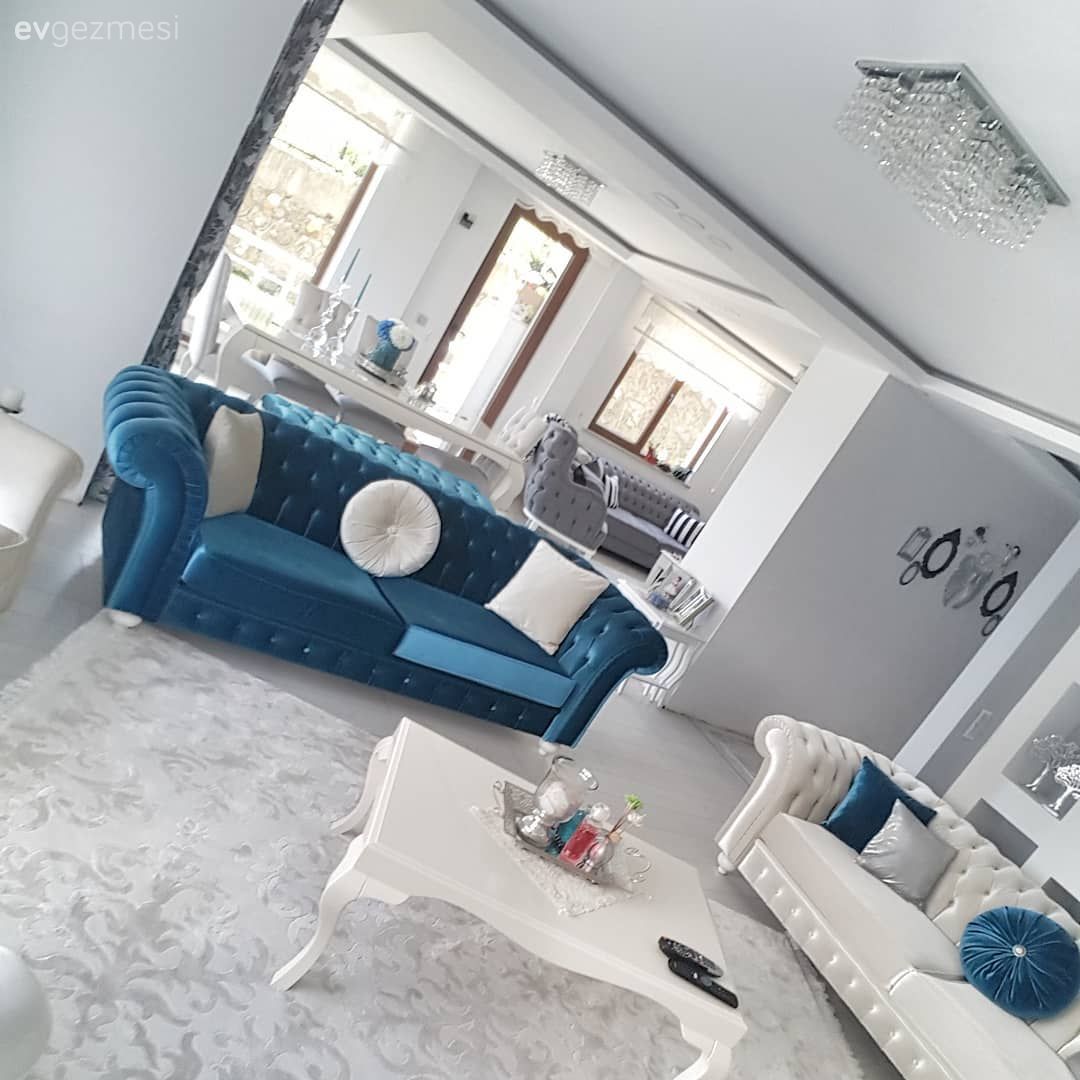 Salon, Mavi, Orta sehpa, Beyaz, Yemek Odası, Amerikan Mutfak