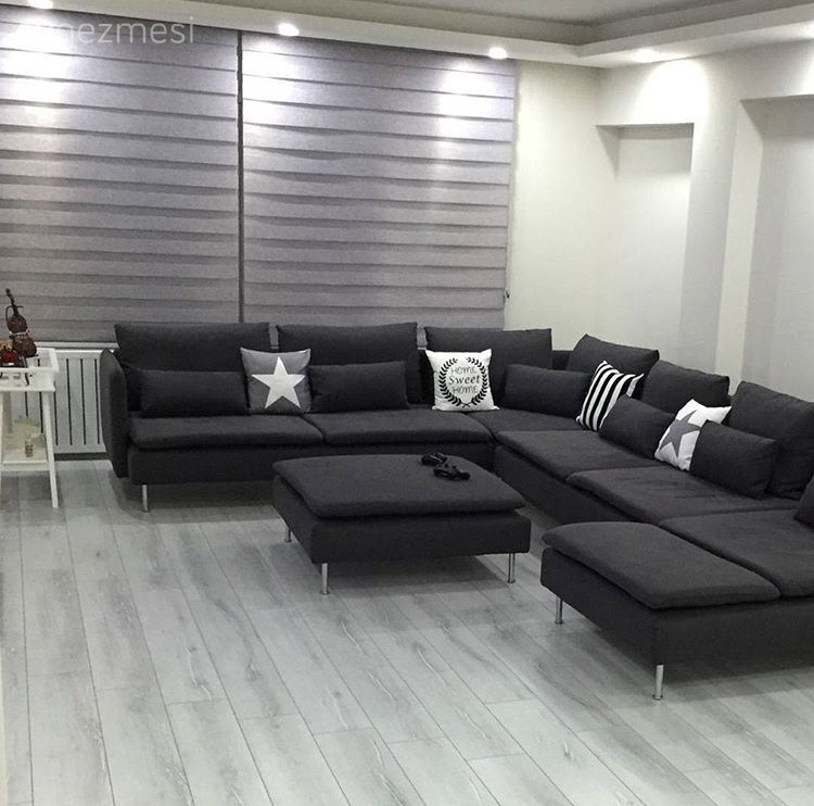 Gri, Ikea, Köşe koltuk, Perde, Salon