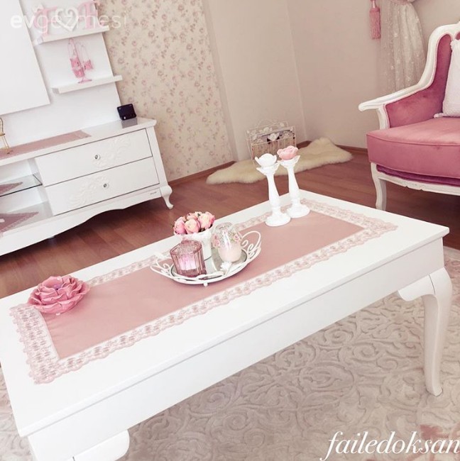 Beyaz, Pembe, Salon, Sehpa