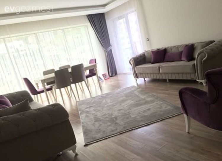 Salon, Gri, Mor, Yemek Odası, Halı