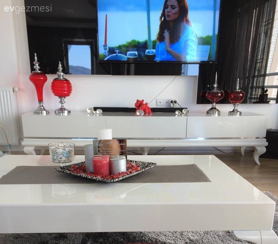 Beyaz, Kırmızı, Salon, Tv ünitesi