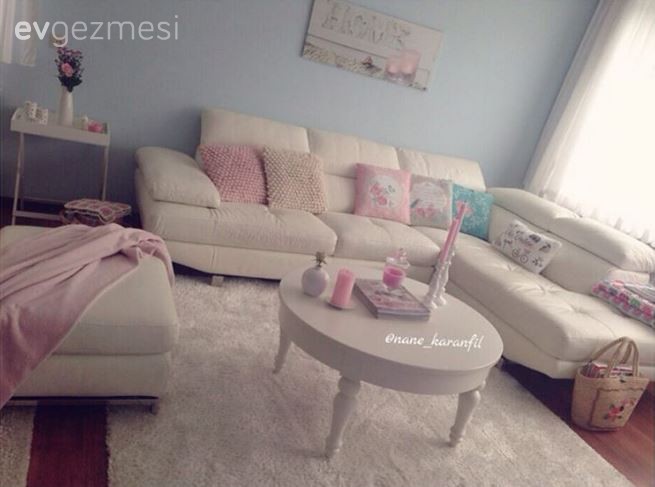 Beyaz, Halı, Köşe koltuk, Pembe, Salon, Sehpa