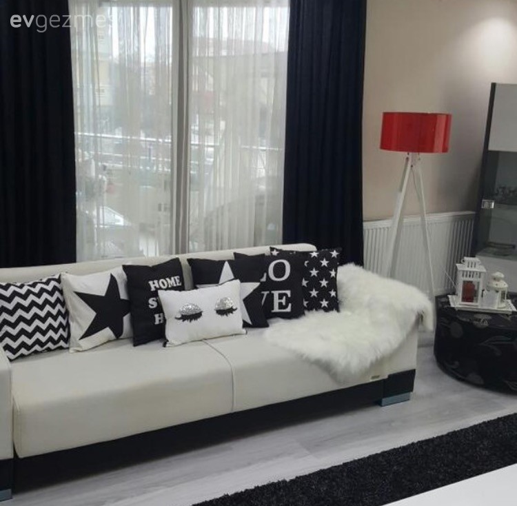 Fon perde, Kırmızı, Lambader, Salon, Siyah- Beyaz, Perde, Aydınlatma, Kırlent