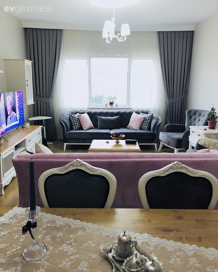 Salon, Yemek Odası, Country, Gri, Pembe