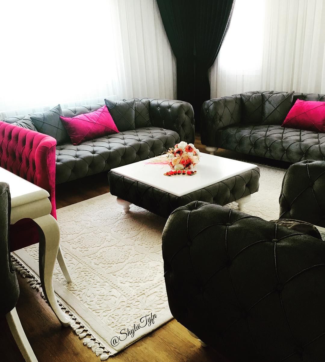 Gri, Halı, Pembe, Puf, Salon