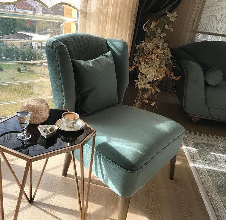 Berjer, Mavi, Salon, Yan sehpa