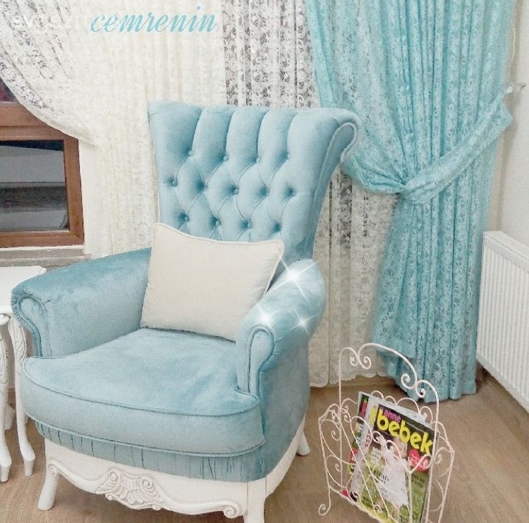 Berjer, Mavi, Perde, Salon