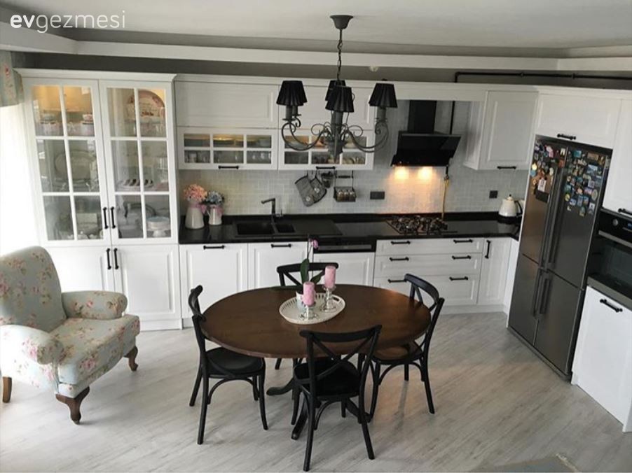 Aydınlatma, Beyaz mutfak, Mutfak, Siyah, Mutfak masası