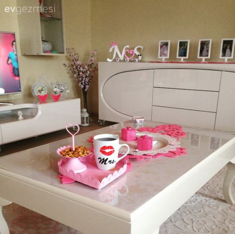 Beyaz, Pembe, Salon, Sehpa