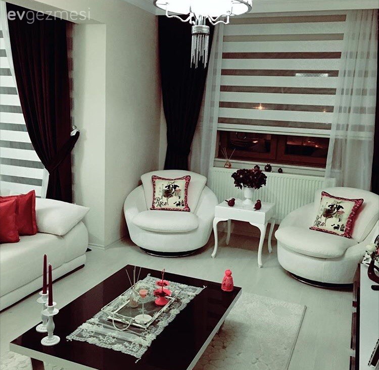 Berjer, Beyaz, Fon perde, Japon perde, Salon, Sehpa, Perde, Kırlent