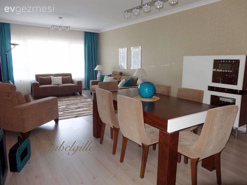 Ahşap Mobilya, Kahverengi, Mavi, Salon