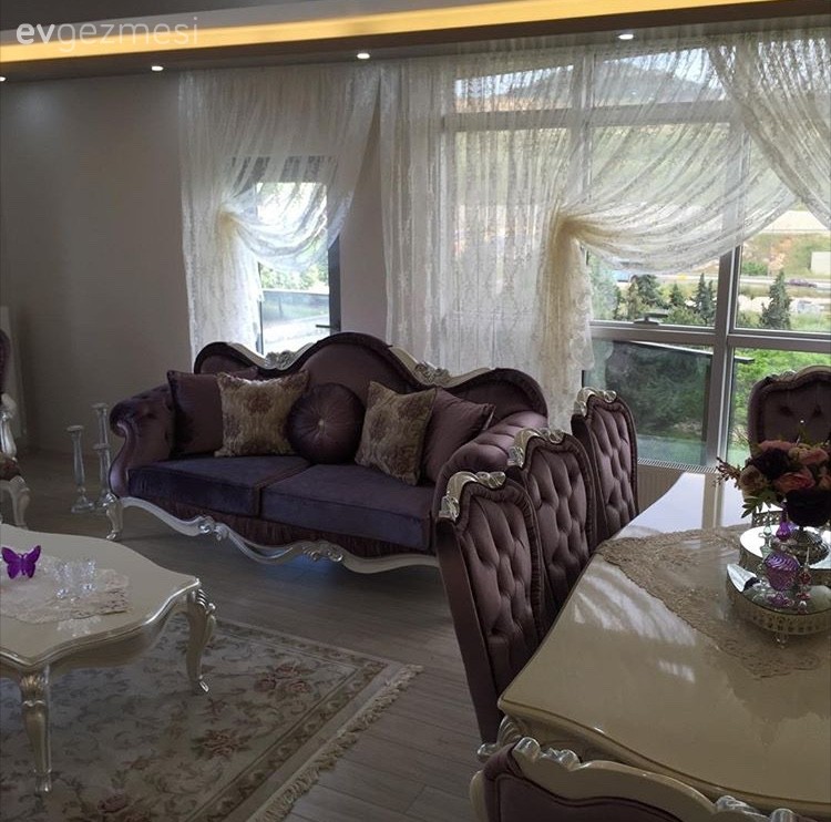 Gümüş, Mor, Perde, Salon, Yemek Odası