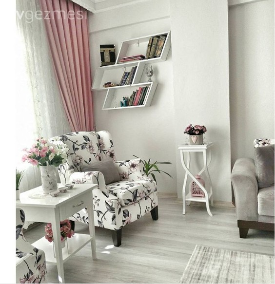 Dekoratif Objeler, Duvar dekorasyonu, Gri, Pembe, Duvar rafı, Salon, Sehpa