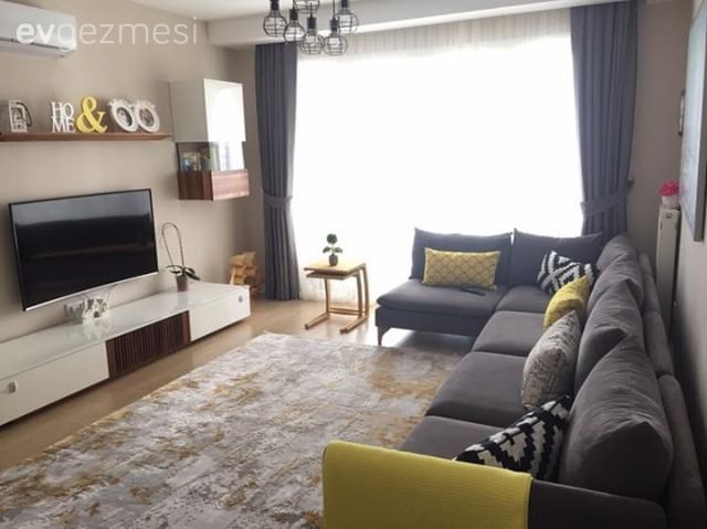 Salon, Halı, Fon perde, Gri, Köşe koltuk, Sarı, Saloni Mobilya