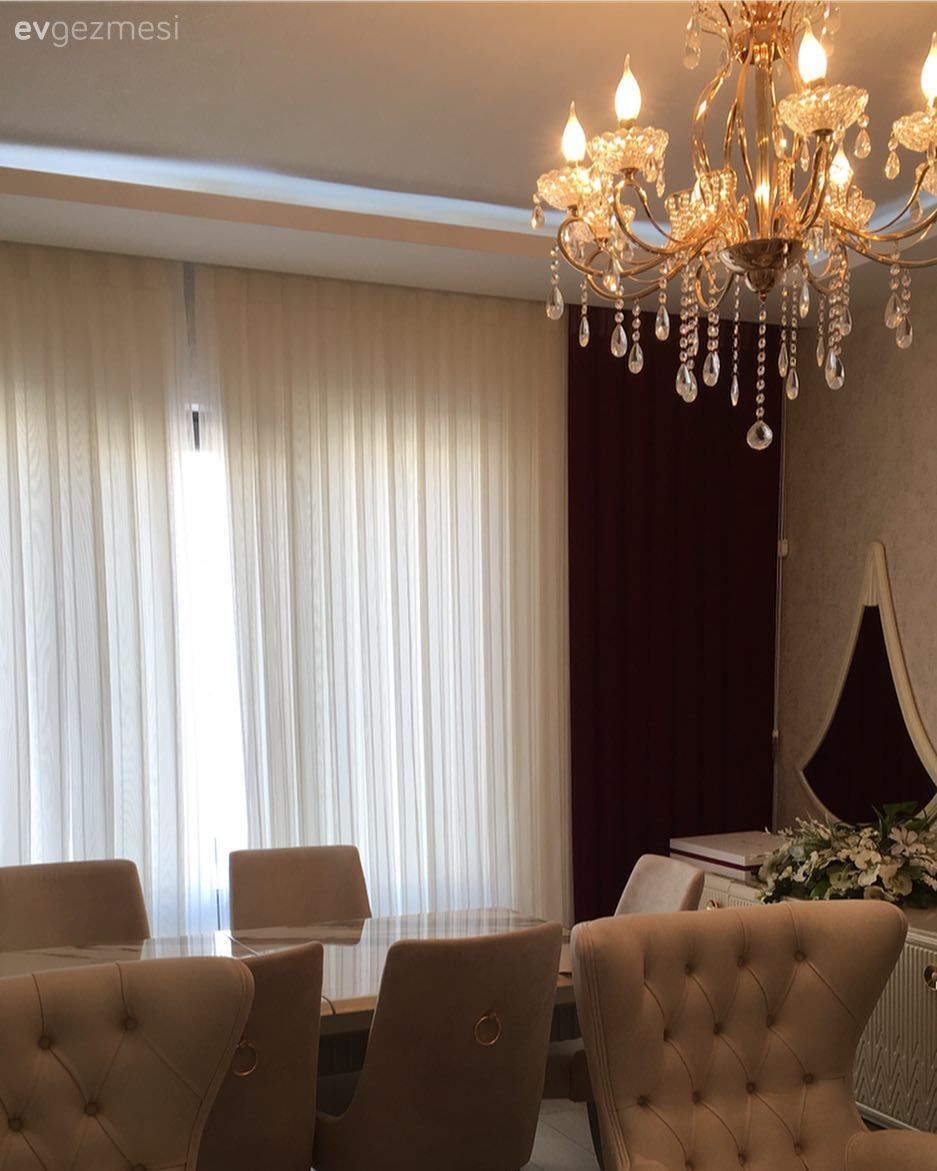 Salon, Avize, Fon perde, Perde, Tül perde, Yemek Odası