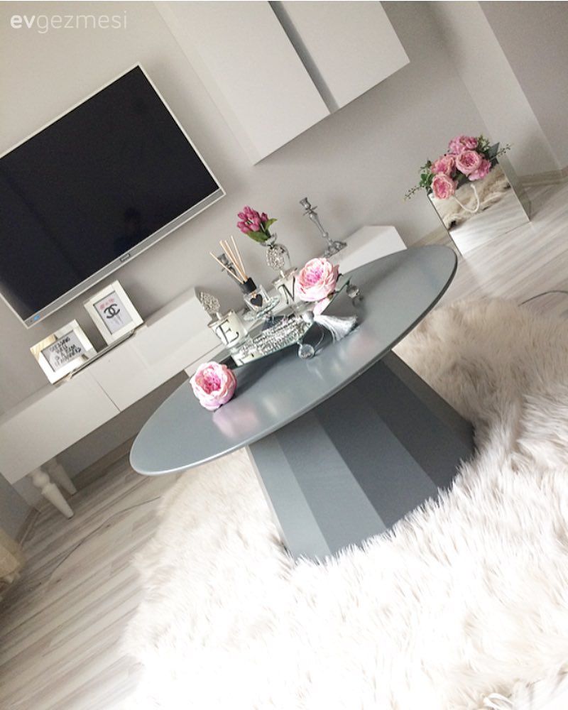 Oturma Odası, Post halı, Gri, Tv ünitesi