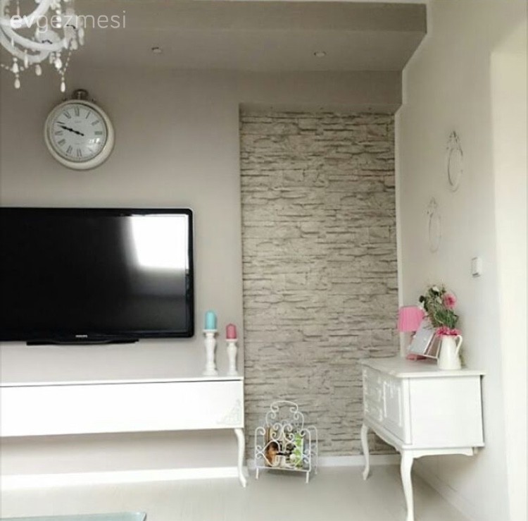 Salon, Taş duvar, Tv ünitesi