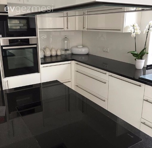 Ankastre, Beyaz mutfak, Modern mutfak, Mutfak, Ada mutfak, Siyah- Beyaz