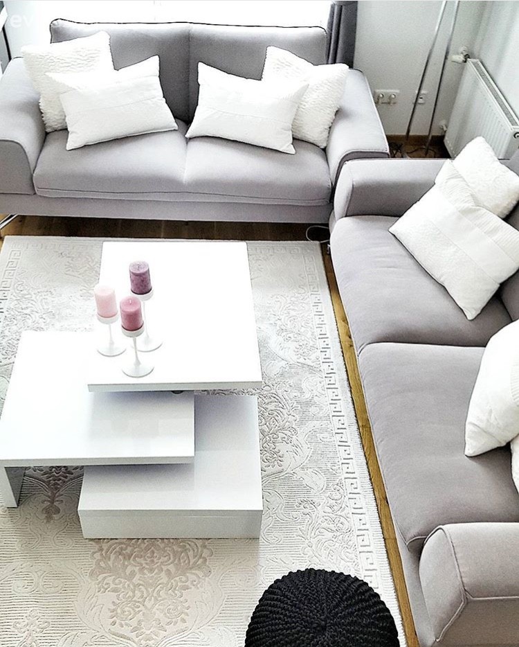 Beyaz, Gri, Halı, Salon, Sehpa