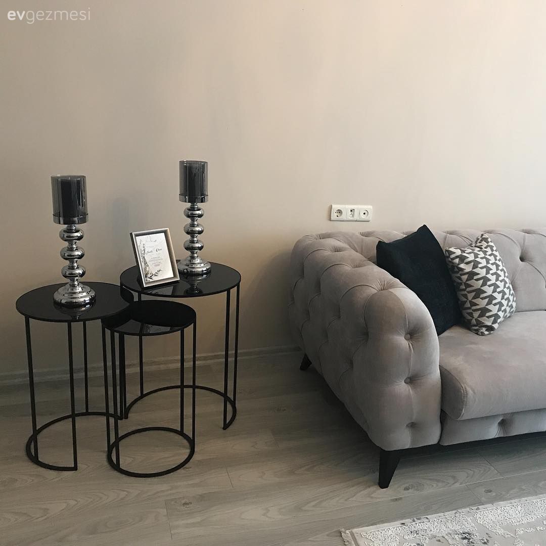 Zigon sehpa, Salon, Şamdan, Dekoratif Objeler, Sehpa üstü aksesuarı, Gri, Modern chesterfield