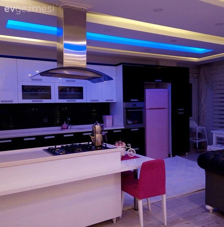 Ankastre, Modern mutfak, Mutfak, Ada mutfak, Pembe, Siyah- Beyaz
