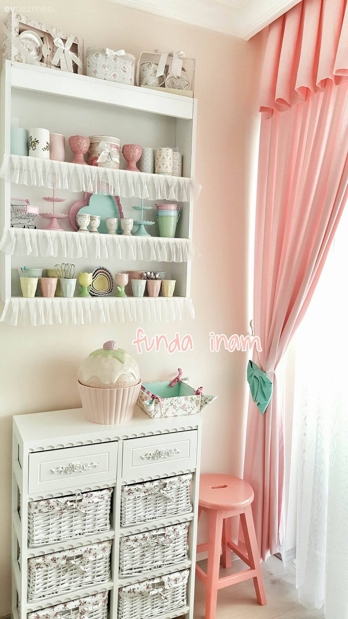 Country mutfak, Mutfak, Mutfak aksesuarları, Pembe, Perde, Terek