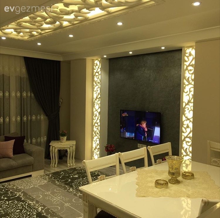 Duvar dekorasyonu, Salon, Tavan, Tv ünitesi