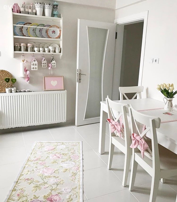 Beyaz mutfak, Halı, Mutfak, Mutfak tadilat, Pembe, Terek