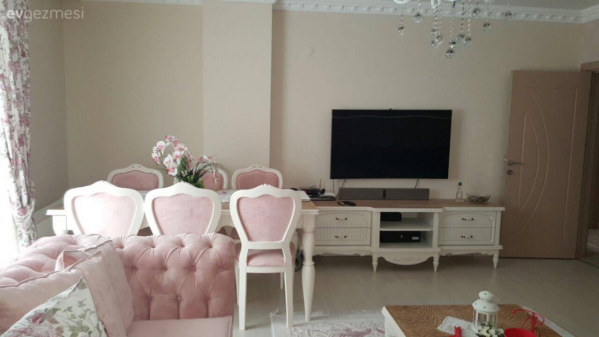 Country, Pembe, Salon, Tv ünitesi, Yemek Odası