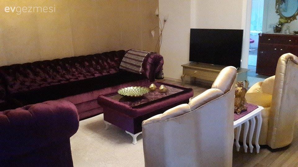 Eylül hanımın altın ve mor hakimiyetinde, özgün ve gösterişli evi..