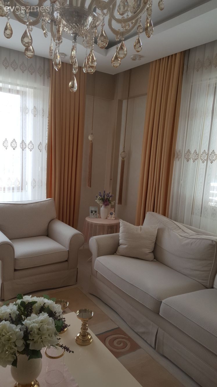 Salon, Krem, Altın, Fon perde, Perde
