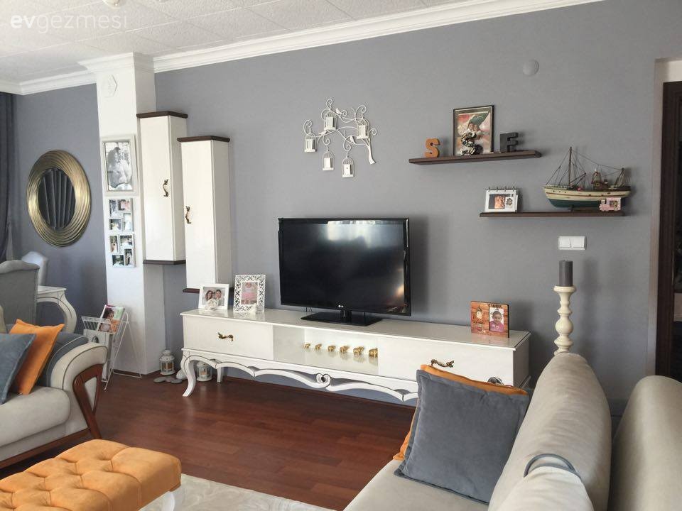 Altın, Dekoratif Objeler, Duvar dekorasyonu, Gri, Salon, Tv ünitesi