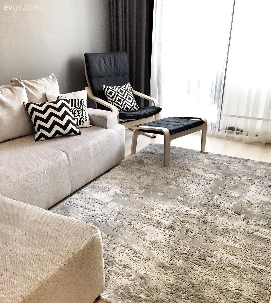 Oturma Odası, Krem, Köşe koltuk, Halı, Kırlent, Gri duvar, Enza Home