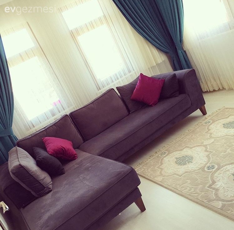 Fon perde, Gri, Halı, Köşe koltuk, Oturma Odası, Perde