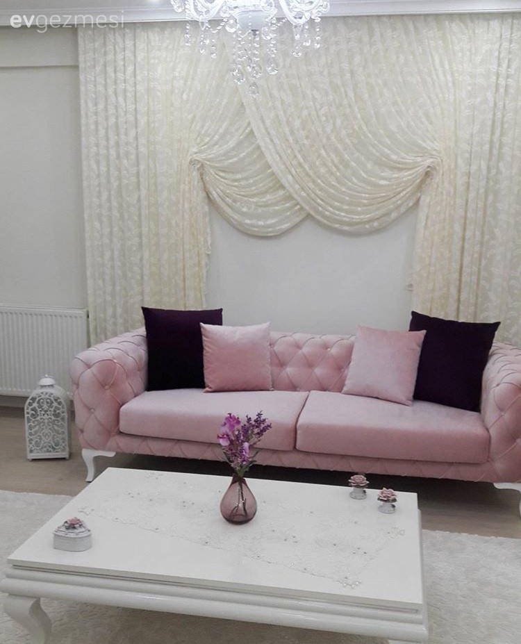 Kruvaze perde, Pembe, Salon, Perde