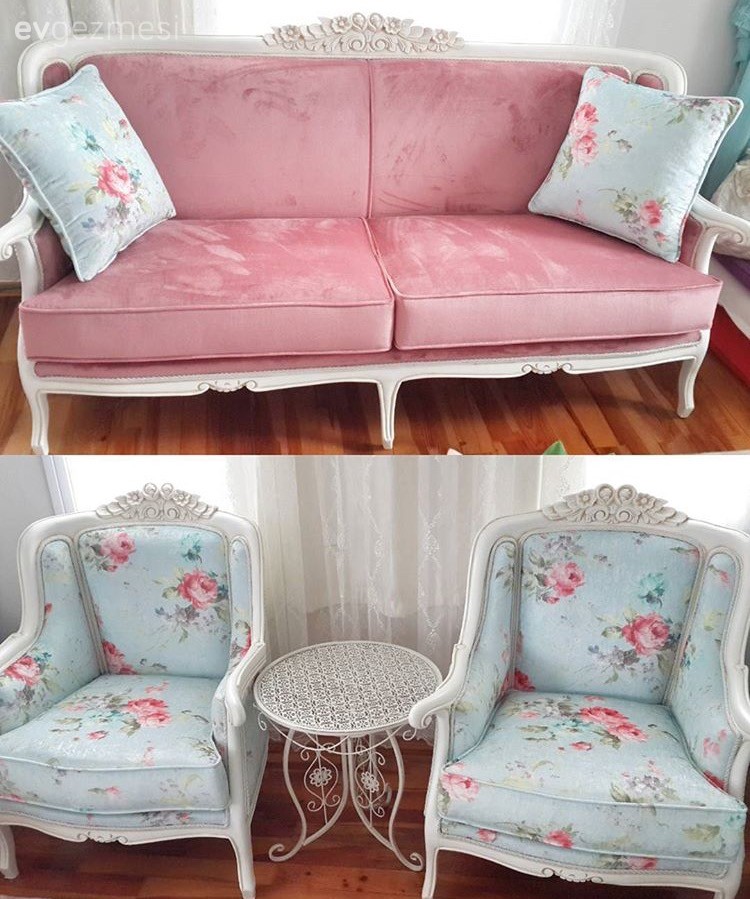 Berjer, Koltuk Döşeme, Mavi, Öncesi / Sonrası, Pembe