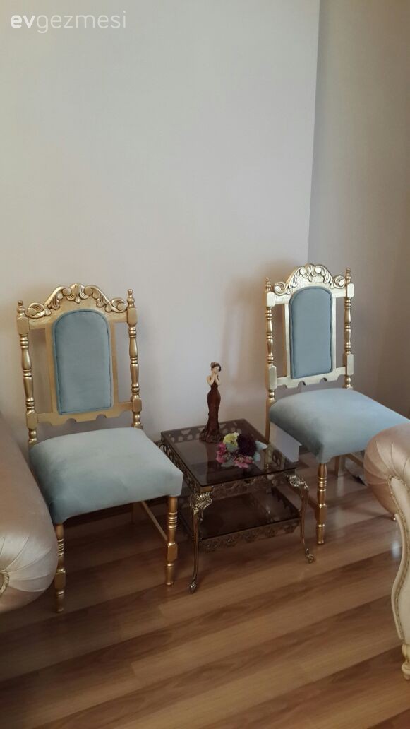Altın, Kendin Yap, Mavi, Mobilya boyama, Öncesi / Sonrası, Sandalye