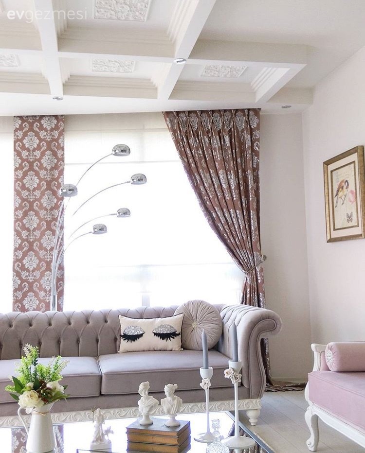 Fon perde, Gri, Pembe, Salon, Perde