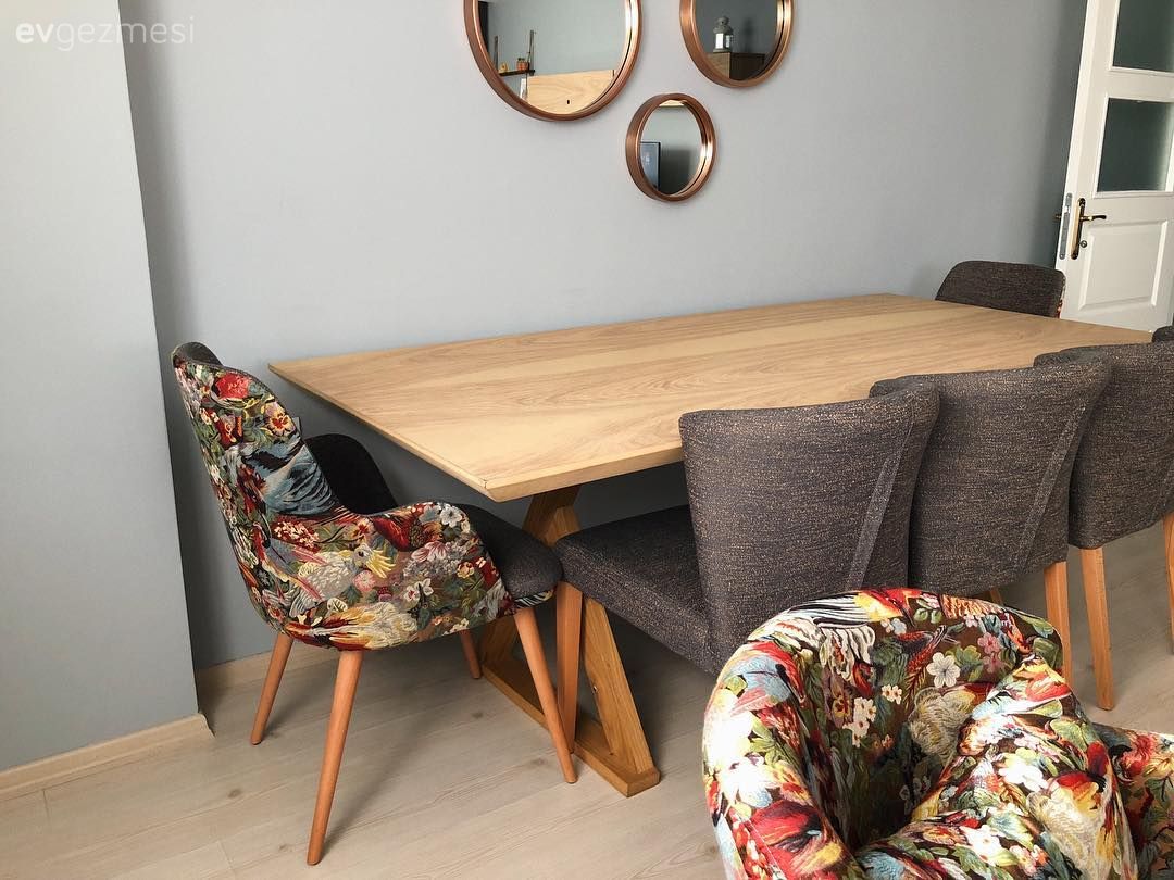 Yemek Odası, Gri, Gri duvar, Salon, Ahşap masa