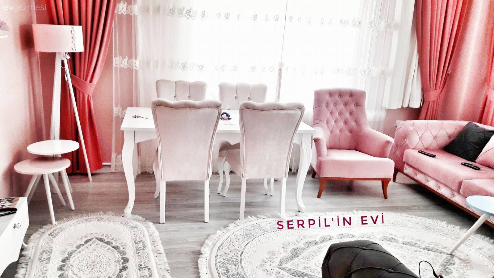 Berjer, Pembe, Perde, Salon, Yemek Odası