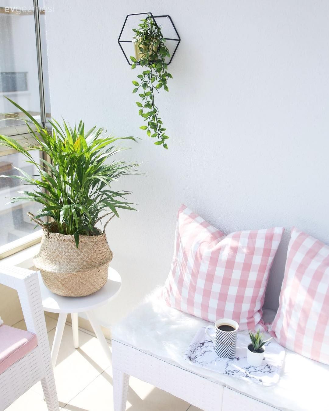 Balkon, Hasır sepet, Hasır vazo, Pembe, Balkon oturma grubu, Ev bitkisi