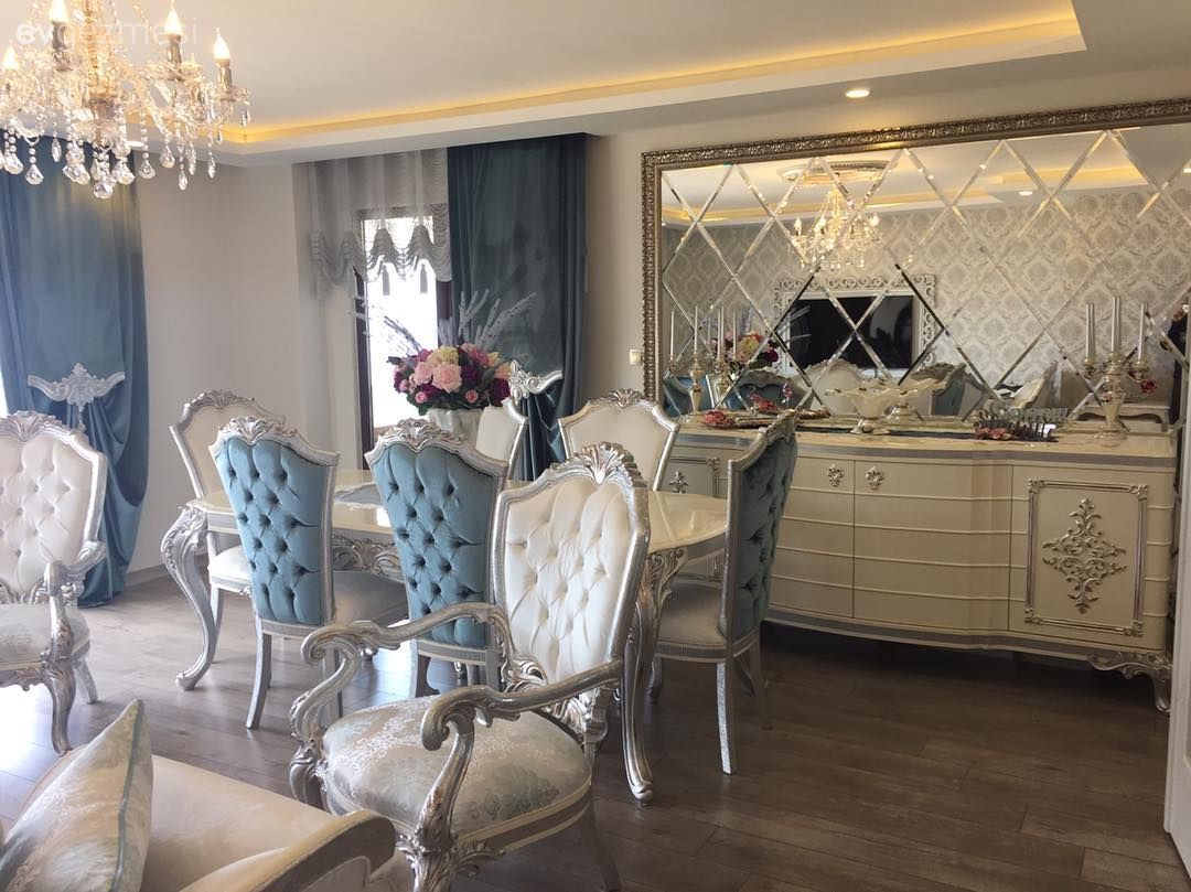 Baklava ayna, Salon, Mavi, Beyaz, Klasik