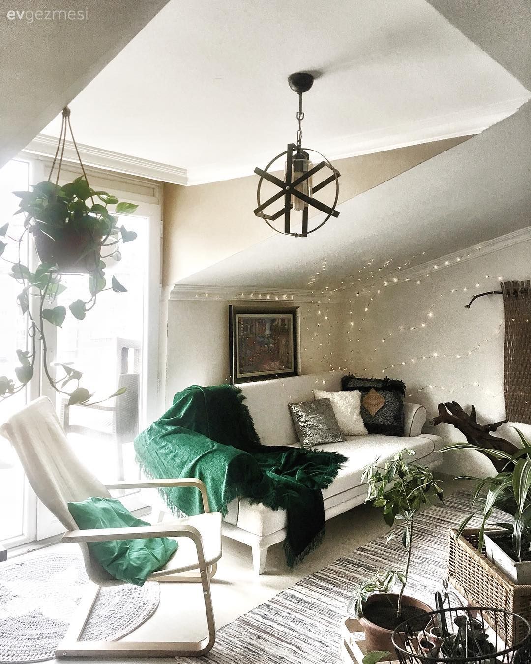 Oturma Odası, Çatı katı, Yeşil, Koltuk örtüsü, Ev bitkisi, Avize, Oturma odası avizesi, Saksı, Berjer